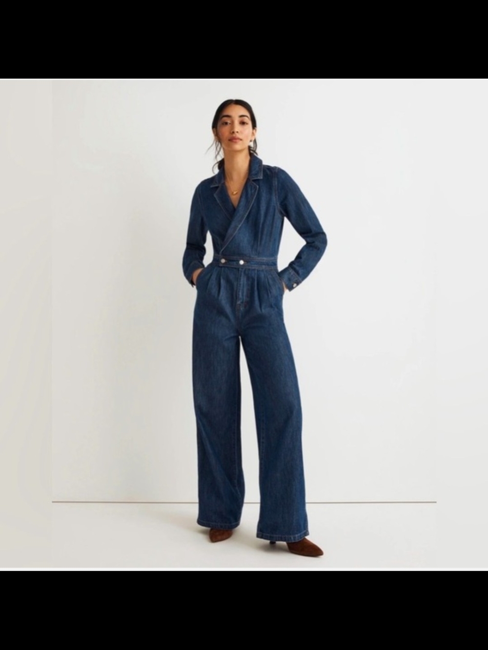Dark Blue Denim Wide-Leg Jumpsuit